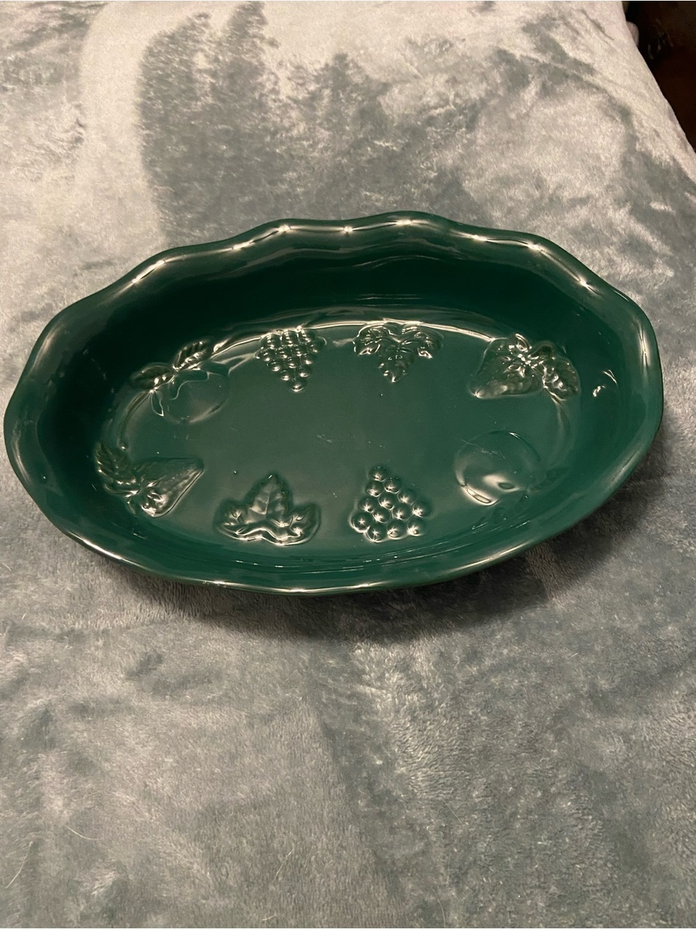 Green Ceramic Serving Dish with Fruit Motif - Unbranded 2 available 11x8